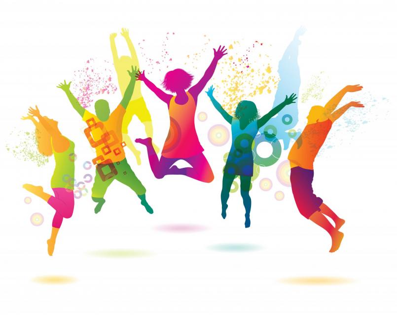 Drawing of youth jumping and dancing as illustration
