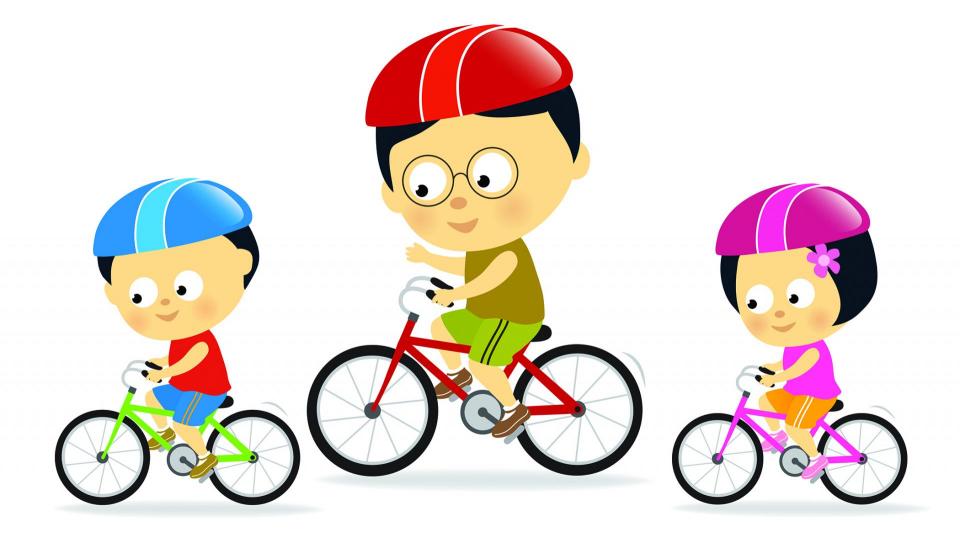 Illustration of three people riding bicycles