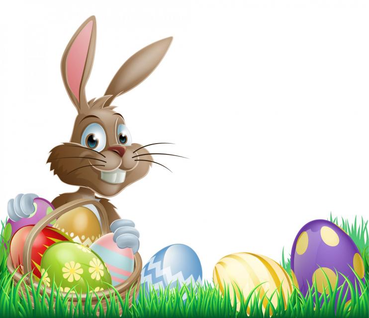 Illustrated Easter bunny with eggs