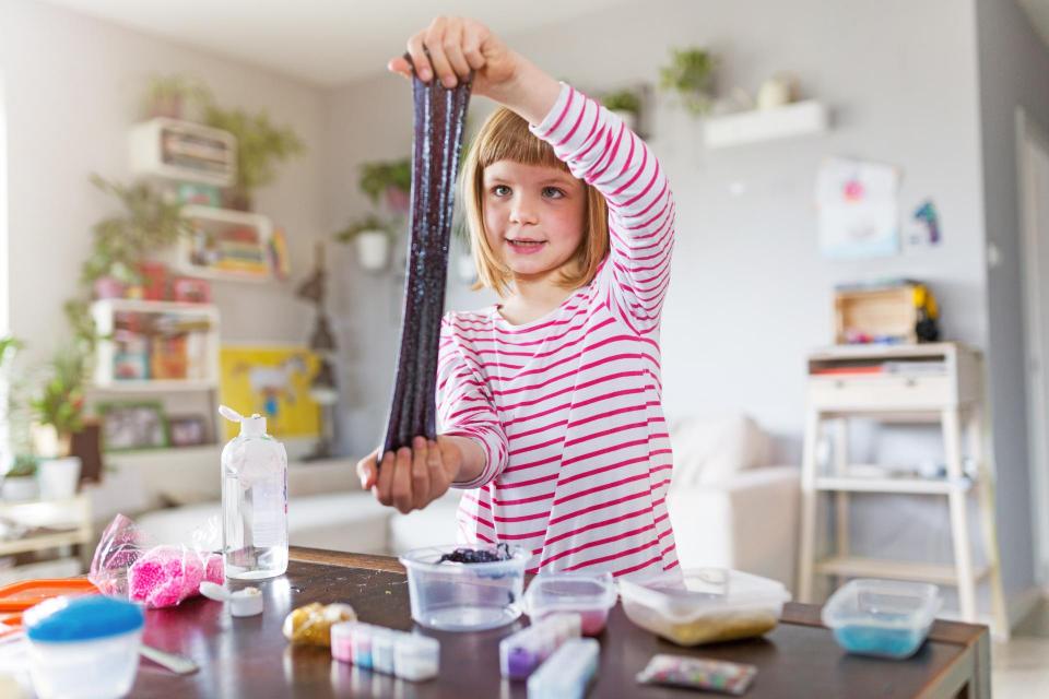 Girl making homemade slime