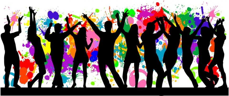 silhouette of teens dancing