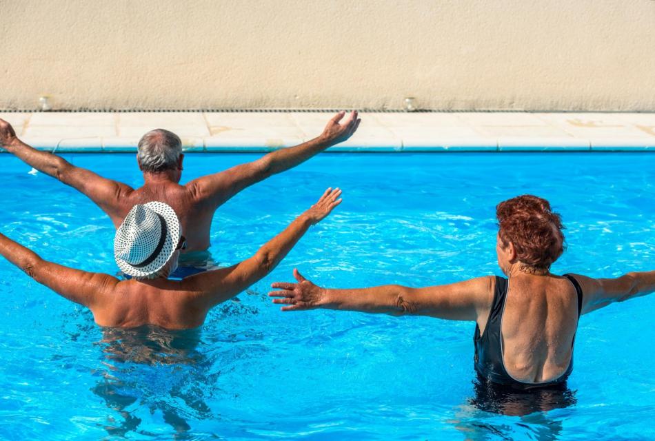 Adults doing water aerobics
