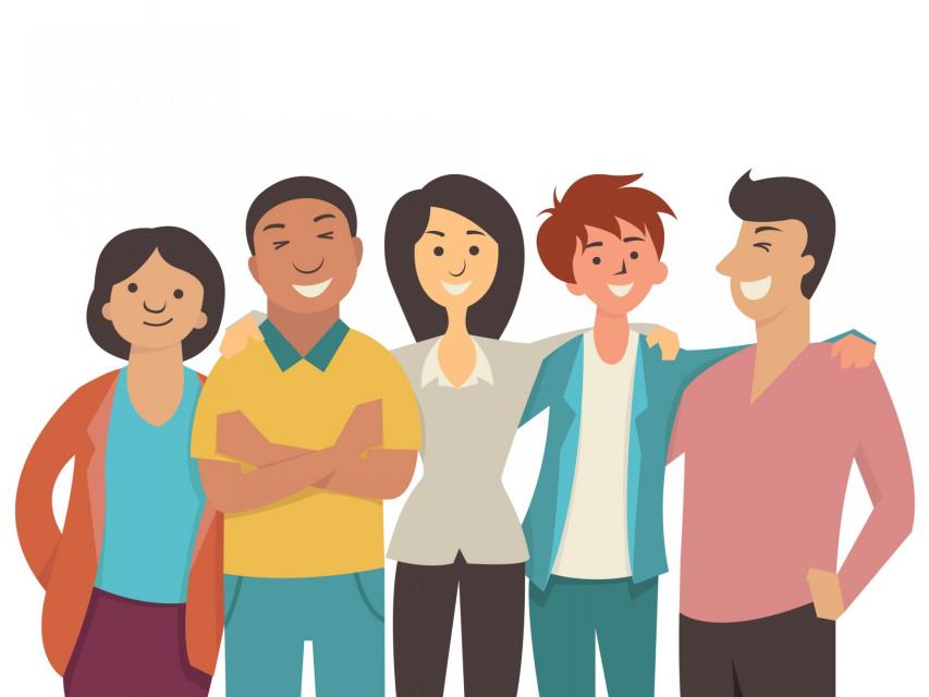 Animated drawing of a multi racial group of adults