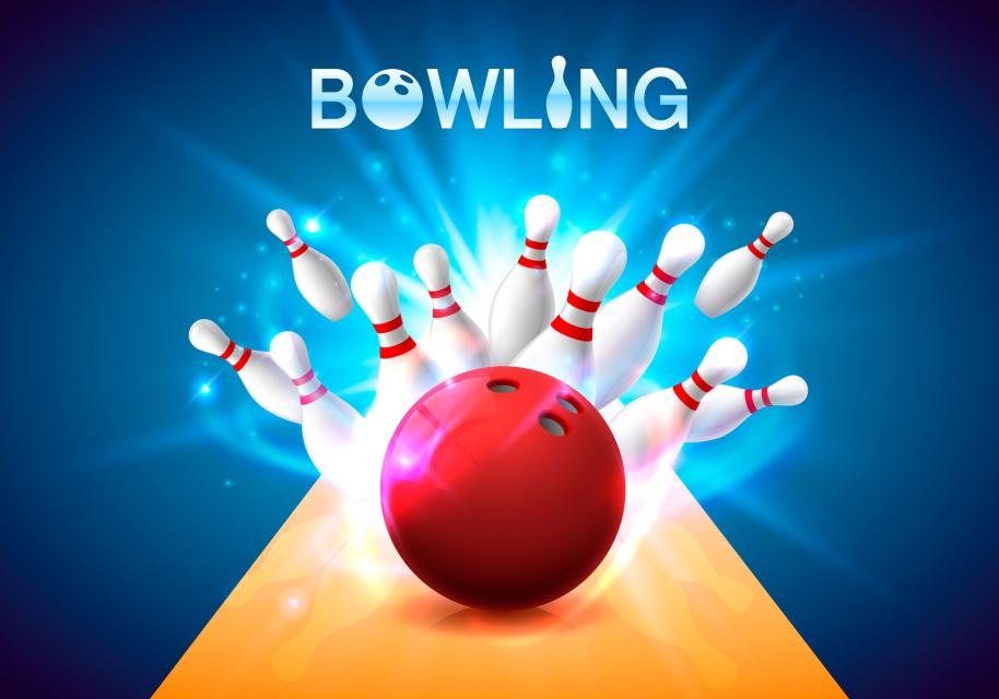 Image of bowling ball striking bowling pins