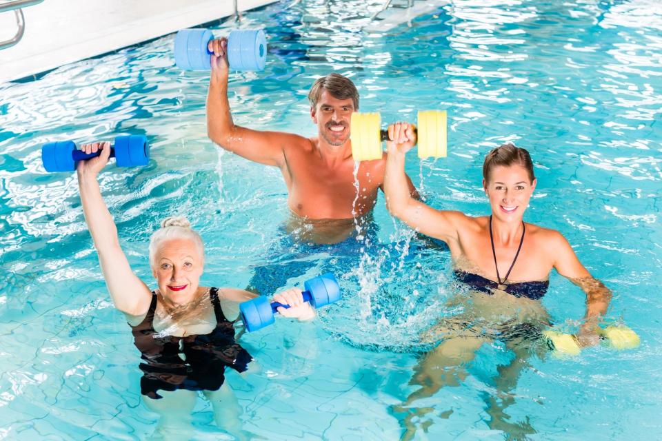Seniors working out in a pool
