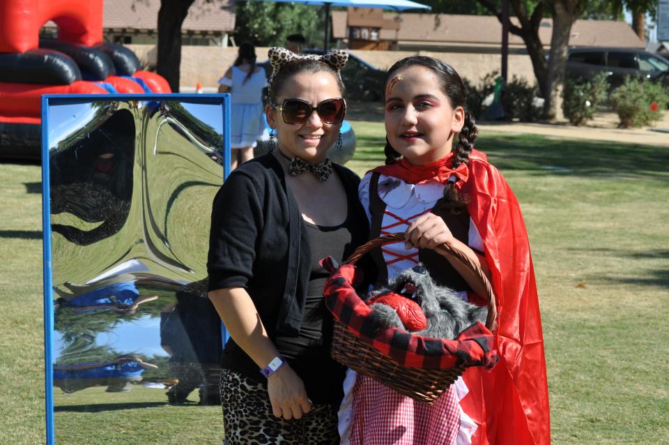 Two young women in costume at Halloween