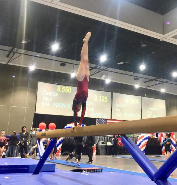 Gymnast doing handstand