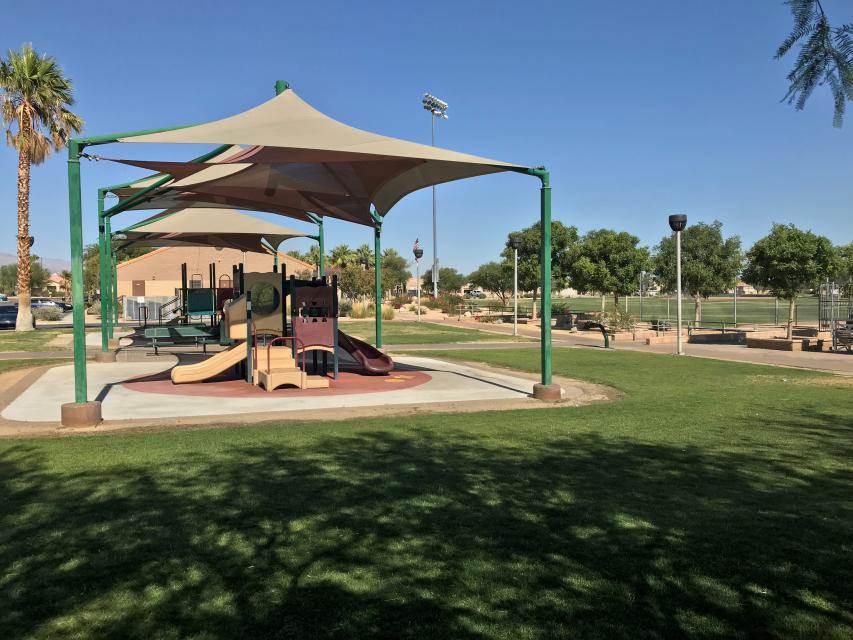 Playground equipment in Thousand Palms park